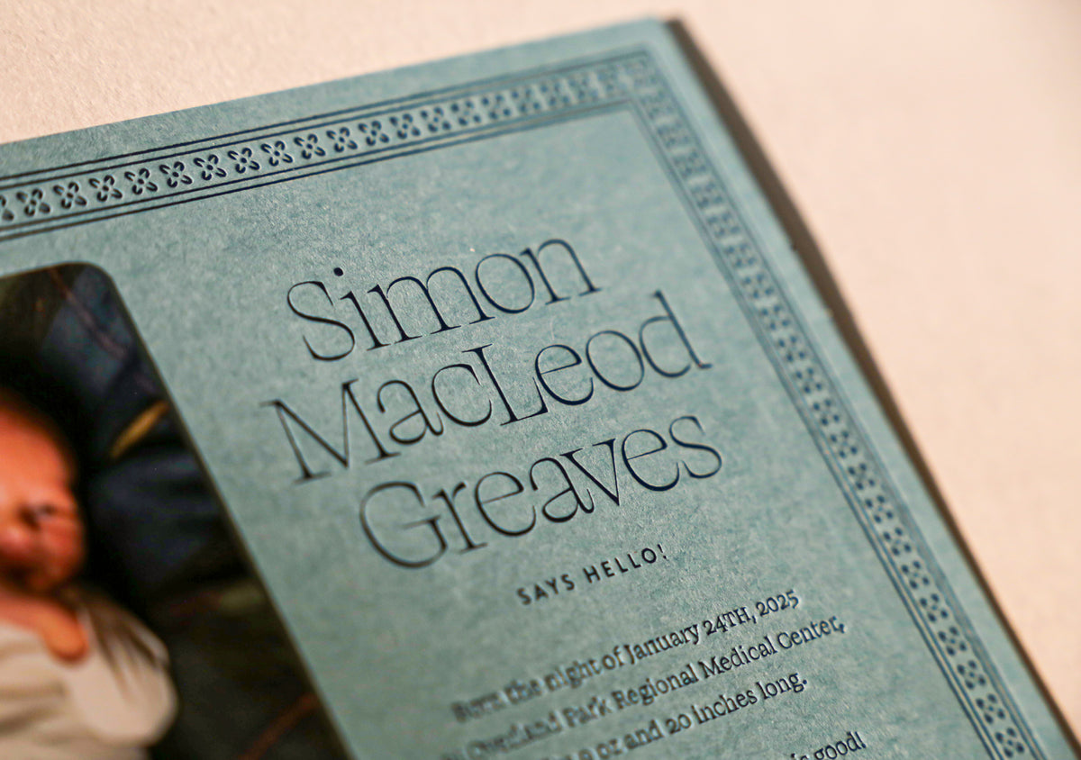blue foil baby announcement